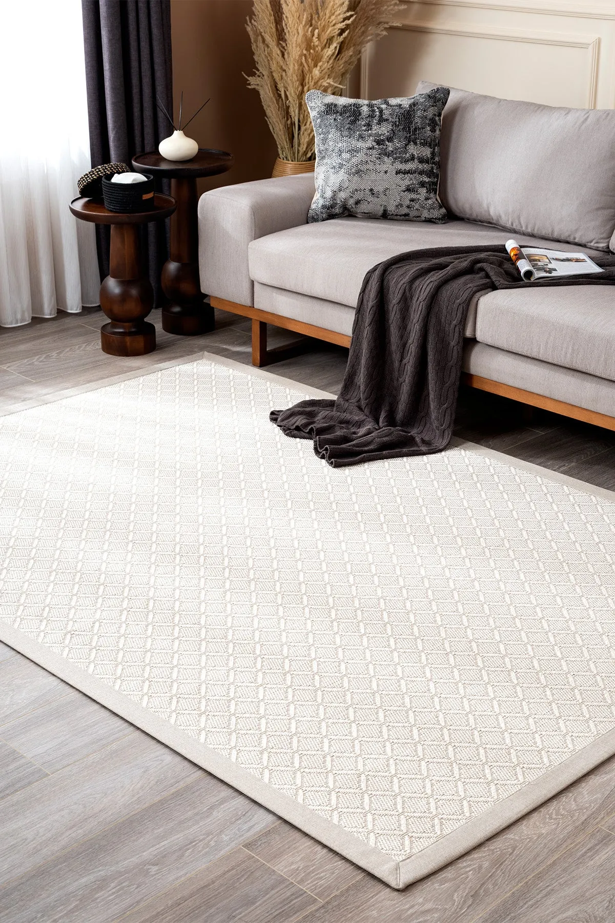 Cream-colored sisal carpet