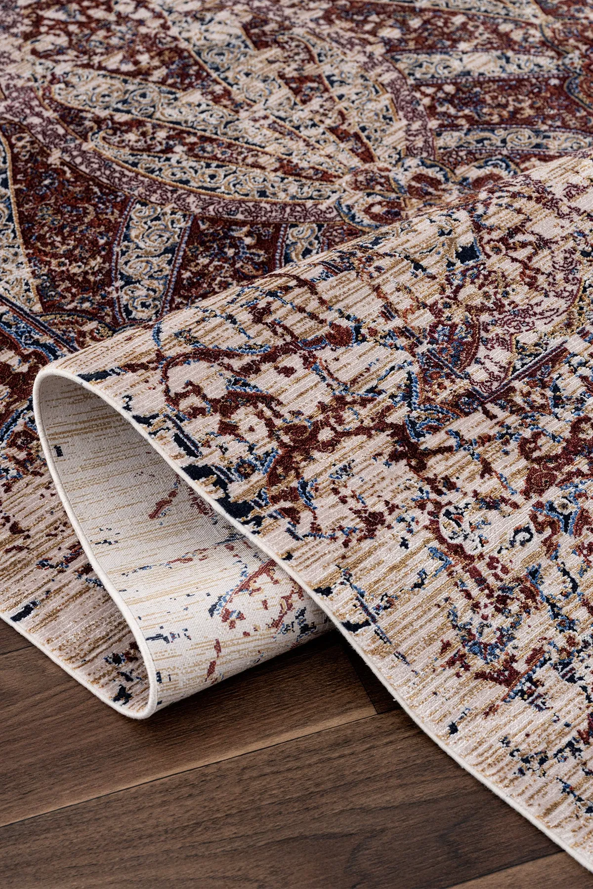 Koza Nostalgia Beige Burgundy Living Room Rug