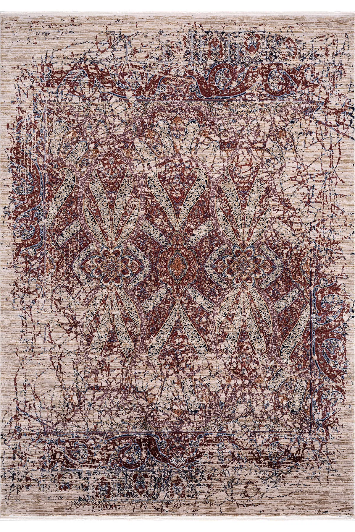 Koza Nostalgia Beige Burgundy Living Room Rug