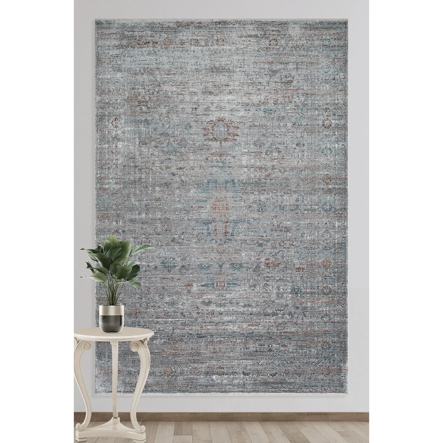 Self-fringed distressed rug